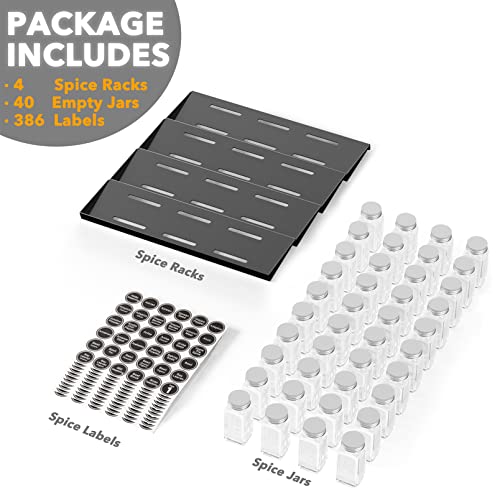 Spice Drawer Organizer with 40 Spice Jars (40 Jars, 18.5" Wide)