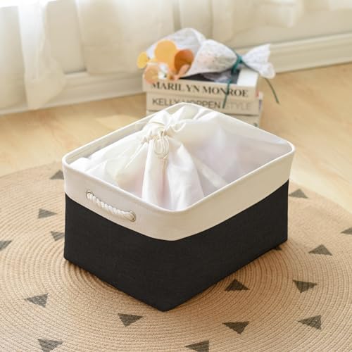Organization and Storage Basket for Organizing (White & Black / 3PCS/X Large -17.7Lx13.8Wx9.8H)