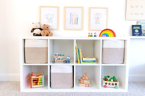 13 Inch Cube Storage Bins Cotton Rope Woven Baskets for Organizing 3 (Off White & Mixed Brown / 13 x 13 x 13 (Standard))