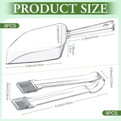 18 Combo Pack 9 Clear Plastic Serving Tongs and 9 Mini Kitchen Candy Scoops