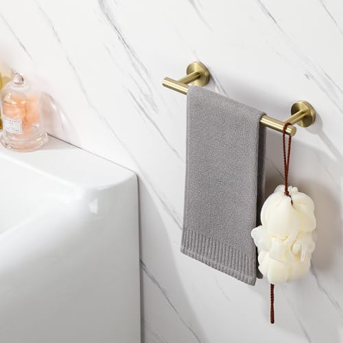 Brushed Gold Hand Towel Holder for Bathroom Wall (Brushed Gold / 12" (9" Hanging Length))