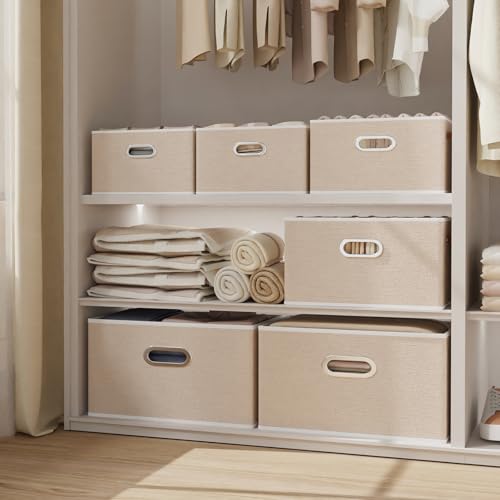Fabric Storage Baskets (12.99x9.05x7.87in/6-Pack / Beige)