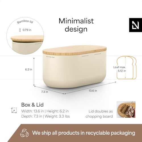 Stainless Steel Bread Box with Cutting Board (Almond Beige)