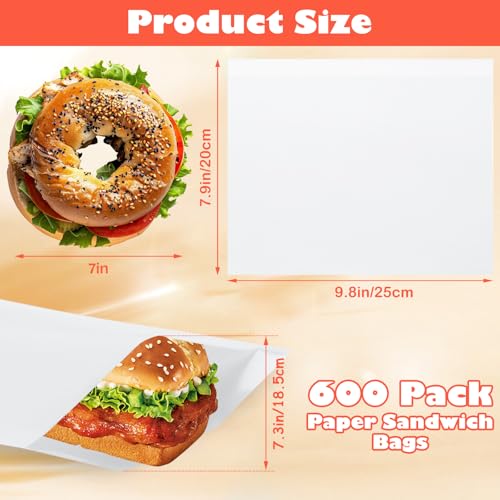 600 Pack Wax Paper Sandwich Bags 8x10 inch Wax Paper Bags (White-600PCS / 8x10 inch)