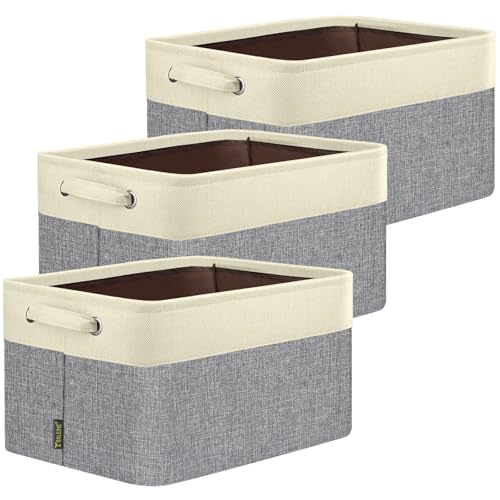 3 Pack Fabric Closet Storage Bins for Shelves (Grey / 3PCS/X-Large-17x13x10.5)