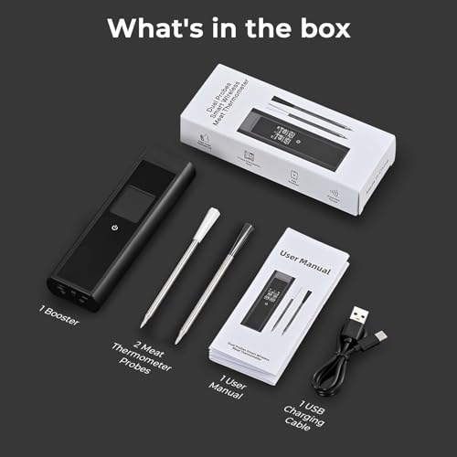 Bluetooth Meat Thermometer with 2 Color Probes for 820 ft Range (2 Probe)