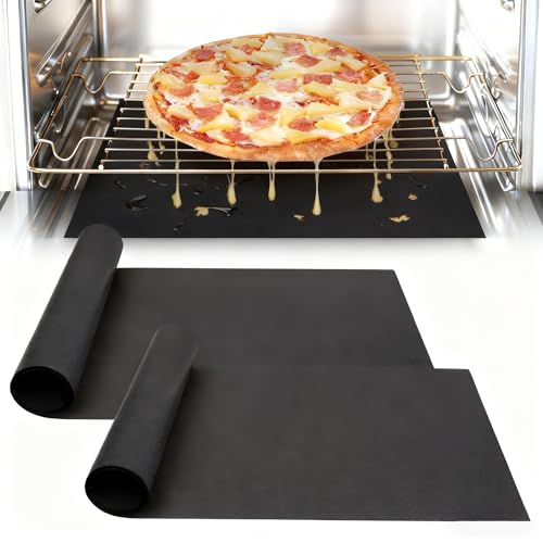 2 Pack XL Thickened Oven Liners for Bottom of Oven (Black / 25"L x 17"W / 2 Pack)