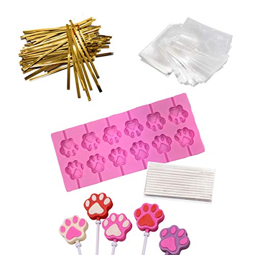 12 Capacity Cat Paw Silicone Lollipop Mold Set (Cat Paw Pink)