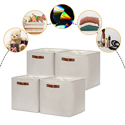 Storage Bins 4 Pack Of 13x13x13 Decorative Storage Cube Bins Suit Office (Beige / L-13"x 13"x 13")