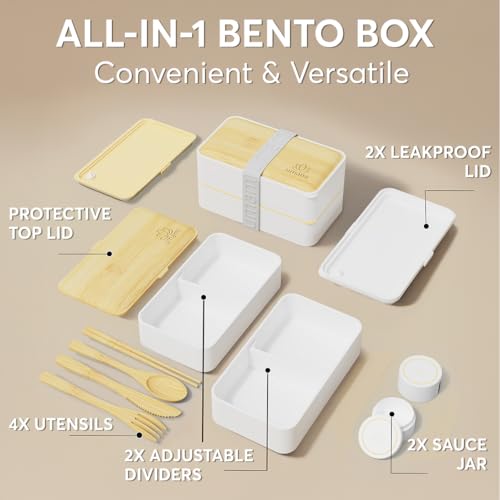 Bento Box Adult All (M - 40 oz / White & Bamboo)