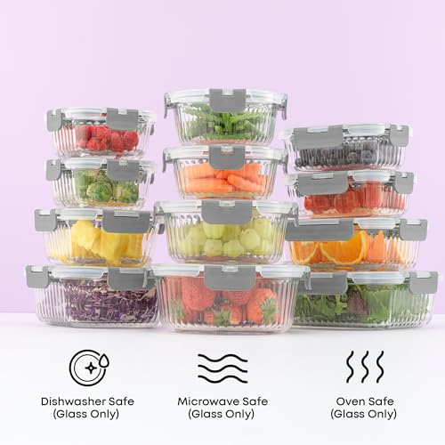 24pc Borosilicate Glass Storage Containers with Lids (Gray)