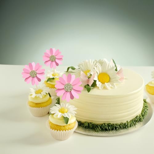 24Pcs Daisy Cupcake Toppers Flower Cake Topper Decorations Daisy Cake Decorations Chrysanthemum Cupcake Toppers Spring Daisy Flower Cake Picks for Birthday Wedding Supplies Light Pink (24 Count)