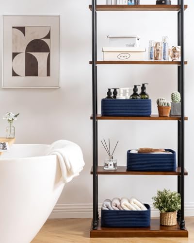 Small Woven Storage Basket for Organizing (Navy Blue / 12"L x 8"W x 4.5"H)