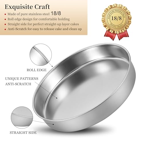 8-9.5-11 Inch Round Cake Pan Set, Stainless Steel Textured Bottom (3 Count)
