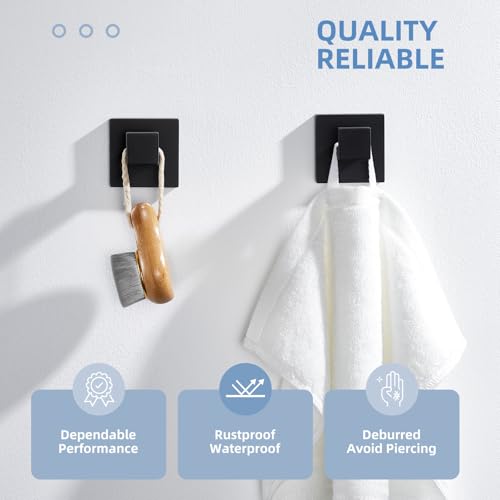 Matte Black Towel Hooks for Bathroom (2 Pack / Matte Black)