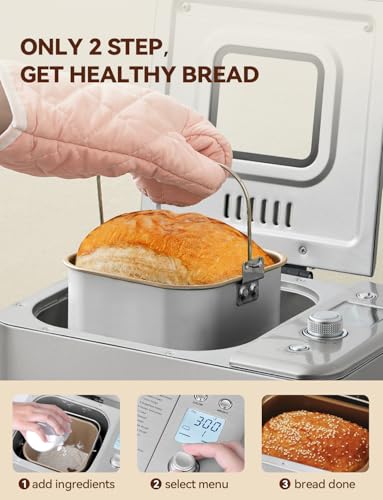20-in-1 2LB Bread Maker Metal Bread Machine with Dual Heater-Silver (Sliver)