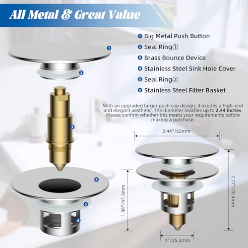All Metal 2 in 1 Bathroom Sink Stopper (Chrome)