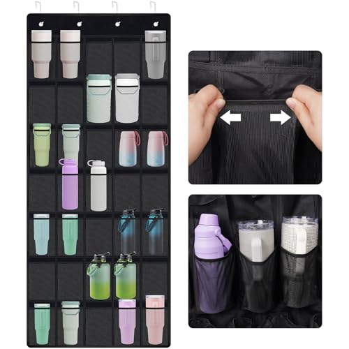 35 Pockets Door Hanging Cup Organizer Fit for Stanley Tumbler (67'' x 27.6'' / Black)