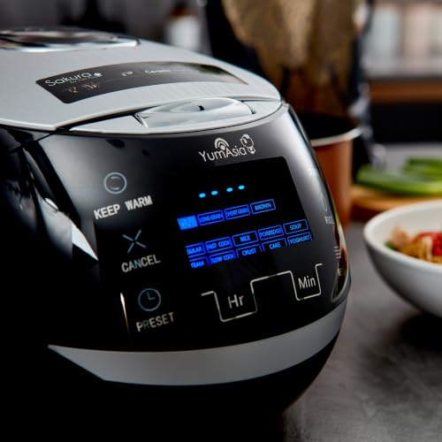 Sakura Rice Cooker with Ceramic Bowl and Advanced Fuzzy Logic (Black and Silver)