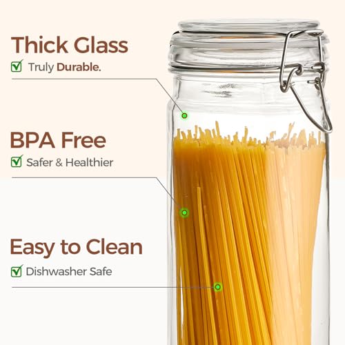 Tall Glass Pasta Containers with Airtight Lids 68 oz 3 Pack Canister (68 fl oz x 3 - Tall)