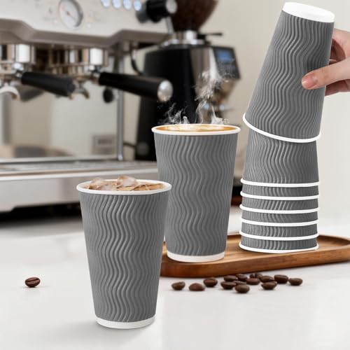 500 Pack 16 oz Coffee Cups Disposable Insulated Paper Cup Gray (Gray / 16 oz-500)