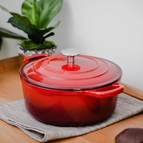 Enameled Cast Iron Dutch Oven Pot with Lid (Red / 7QT)
