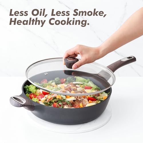 Nonstick Frying Pan Skillet with Lid (5QT / 12IN / Classic Black)