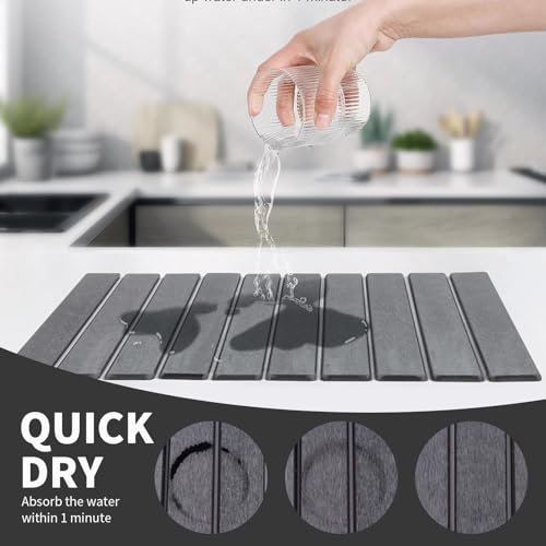Large Stone Dish Drying Mat for Kitchen Counter (Dark Gray / 24" x 16")