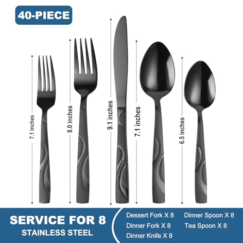 40 Piece Black Silverware Set for 8 (Black / 40-Piece)
