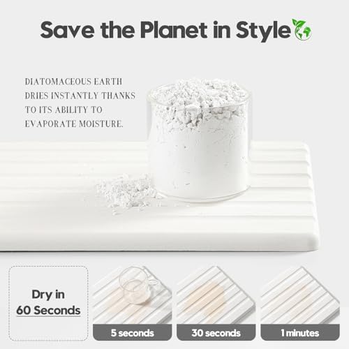 2PCS Water Absorbing Stone Drying Tray Mat for Bathroom Sink & Kitchen Counter Organizer (2 Pack - Natural White / 10"x 6")