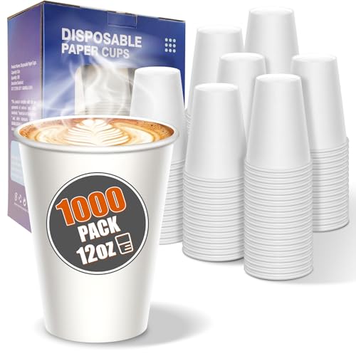 Disposable Paper Coffee Cups 12 oz 1000 Count Bulk (White - 12 oz)