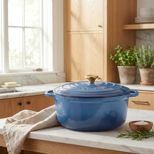 6.4QT Enameled Cast Iron Dutch Oven Pot with Lid (Aquamarine / 6.4 Quart)