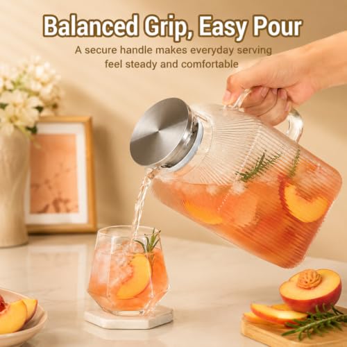 1 Gallon Glass Pitcher Thickened Square Striped Borosilicate Glass (135.3 Ounces)