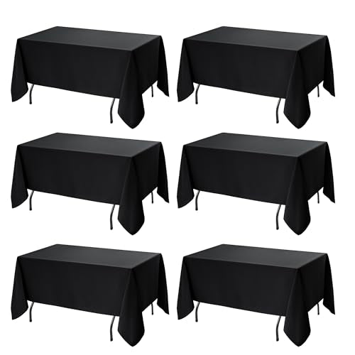 6 Pack Black Tablecloths for Rectangle Tables (Black / 60x120 In, 6 Pack)