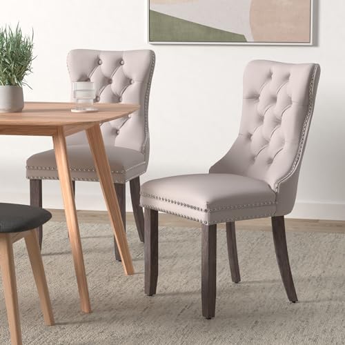 Beige Velvet Dining Chairs Set of 4 (Beige)