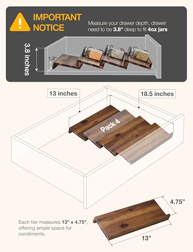 Acacia Wooden Spice Rack Organizer for Cabinet (Walnut / Pack 4)