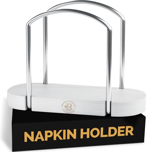 Napkin Holder for Table (Silver & White Curved)