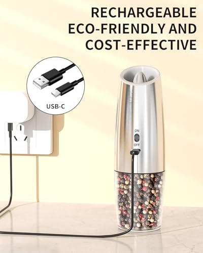 Rechargeable Gravity Electric Salt and Pepper Grinder Set (Rechargeable / Stainless Steel Set)