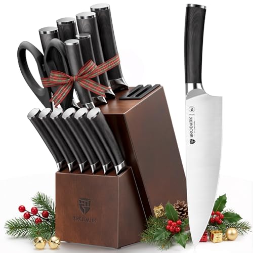 15PCS Kitchen Knife Set with Block and Dual Sharpener
