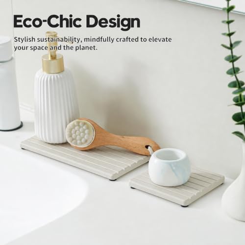 Diatomaceous Earth Sink Organizer Tray Set (3 Pack - Beige - 1pc of 8"x 3.8" and 2pcs of 3.8"x 3.8")