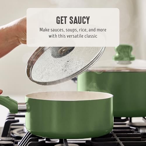 2QT Ceramic Nonstick Saucepan with Lid (2 Quarts / Sage Green)