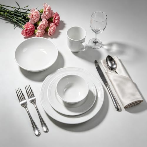 HomeVSS 20 Piece Pearl Dots Stoneware Dinnerware Set (20pc Set / White)