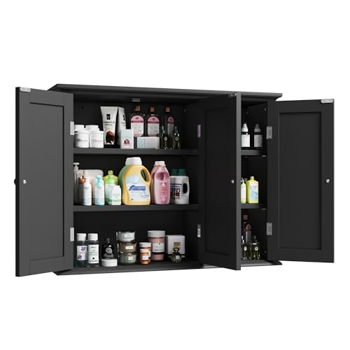 Laundry Cabinet with 3 Doors and Adjustable Shelves (Black / 9.06"D x 31.1"W x 23.4"H)
