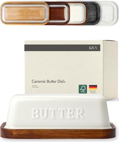 Ceramic butter dish with airtight lid that keeps butter soft (Ceramic - Acacia)