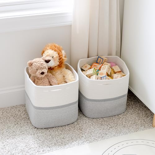 Storage Cubes 11 Inch Cotton Rope Woven Baskets for Organizing (Off White & Gray & Mixed Gray)