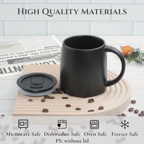 14 oz Ceramic Coffee Mug with Lid (Black)