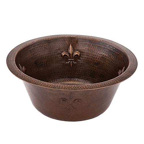 BR16FDB2 16 Inch Universal Round Copper with Fleur De Lis Bar Sink and 2 (16" x 16" x 7")
