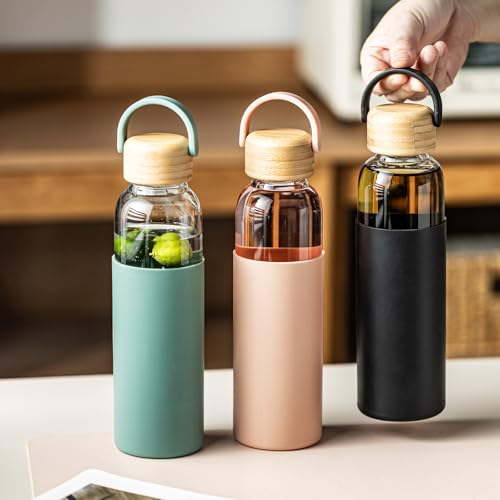 21oz Borosilicate Glass Water Bottles with Silicone Non (Pink+Green)