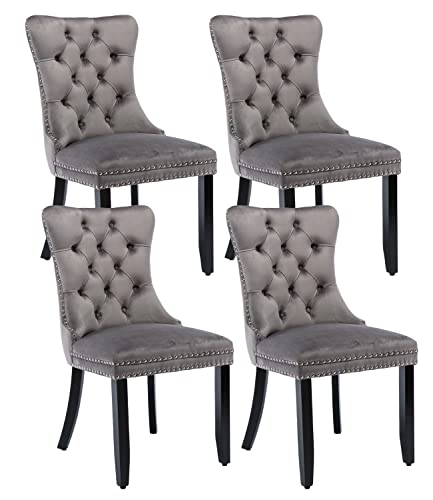 Grey Velvet Dining Chairs Set of 4 (Grey)