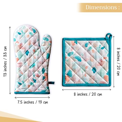 100% Cotton Oven Mitt & Pot Holder Set (079 - Summer Picnic / 7.5" x 13" & 8" x 8" (Oven Mitt & Pot Holder))